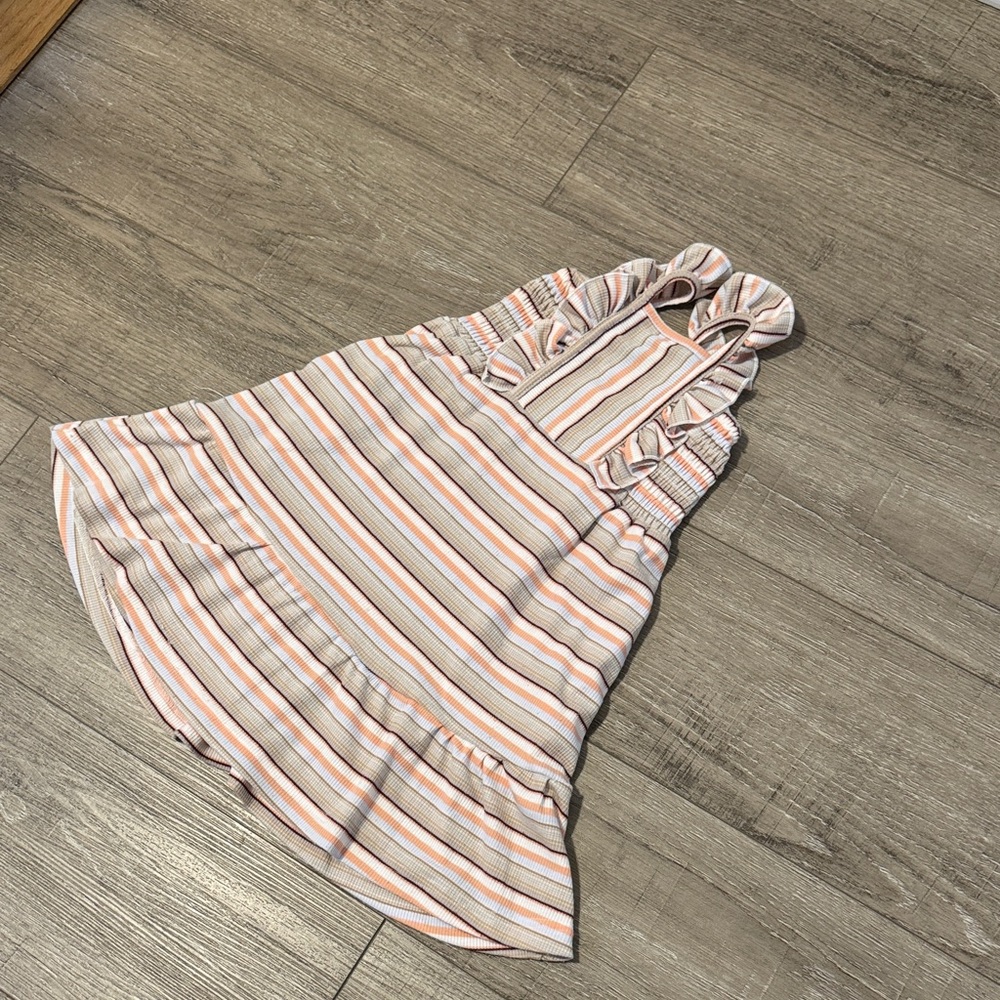 Striped Ruffle Halter Dress - Peach & Cream